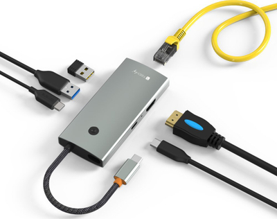 HUB USB C Techly Docking Station 6 in 1, HDMI 4K, Gigabit Ethernet, gri argjendtë