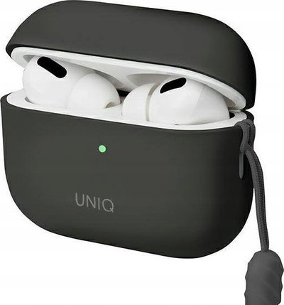 Kuti mbrojtëse Uniq Lino për kufje wireless, silikoni, me rrip, gri e errët