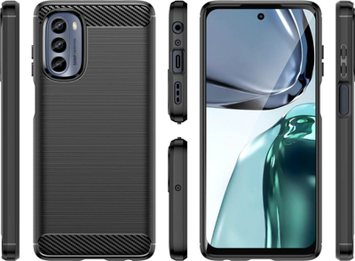 Futrollë telefoni Hurtel Carbon Case për Motorola Moto G62 5G, silikon i butë, pamje karbon, e zezë