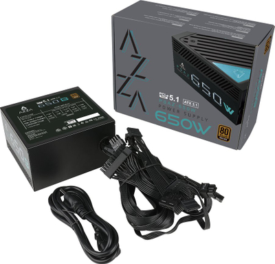 Напојување Azza 650W ATX3.1, 80+ Bronze, 120mm, црно
