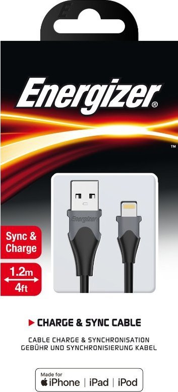 Kabllo karikimi Energizer Classic USB A në Lightning, 1.2 m, MFi, e zezë
