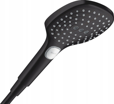Dush dore Hansgrohe Raindance Select E 120, 120mm, 3 mënyra llaku, i zi mat