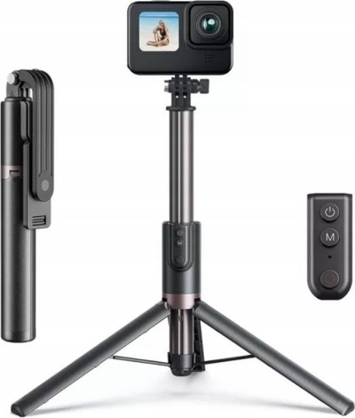 Selfie stick tripod TELESIN 1.3m, me telekomandë Bluetooth, për GoPro dhe telefon, i zi