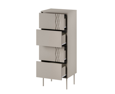 Komodë TRESSE, 4 sirtarë, këmbë metalike, beige