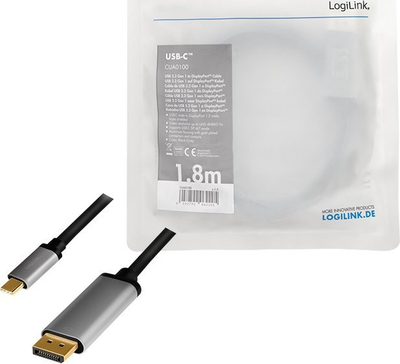 Kabëll adapter LogiLink CUA0100, USB C në DisplayPort, 1.8 m, i zi