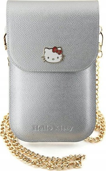 Çantë univerzale telefoni Hello Kitty Leather Metal Logo Chain, me zinxhir, argjendi