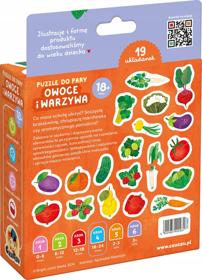 Puzzle edukativ CzuCzu Fruits and Vegetables, çifte frutash dhe perimesh, shumëngjyrësh