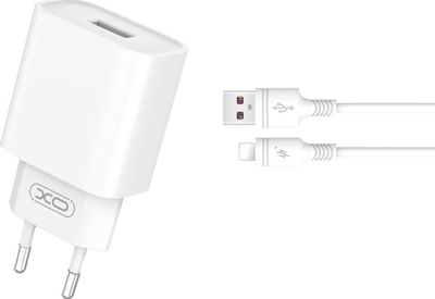 Полнач за ѕид XO CE02D, 18W, QC 3.0, со кабел Лајтнинг, бел