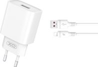 Karikues muri XO CE02D, 18W, QC 3.0, me kabllo Lightning, i bardhë