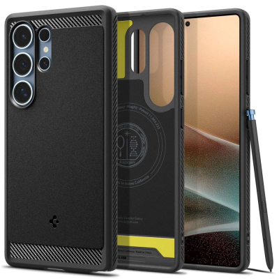 Kapotë telefoni Spigen Rugged Armor MagFit për Galaxy S25 Ultra, mbrojtje e fortë, e zezë mat