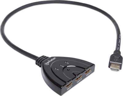 Ndërrues HDMI Manhattan me 3 porta, 1080p, kabllo e fiksuar, i zi