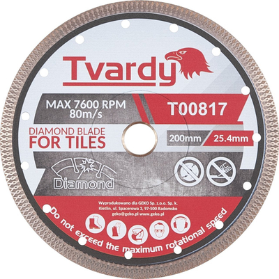 Disk diamant prerës për pllaka Tvardy T00817, 200mm, vrimë 25.4mm, i kuq