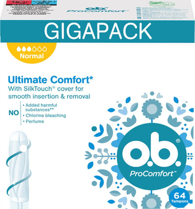 Tampona higjenikë o.b. Pro Comfort Normal, pako me 64 copë, të bardhë