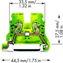 Bllok terminali Wago 870-907, 2 përçues, 2.5mm², verdhë jeshile