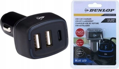Karikues veture Dunlop USB, 2x USB A dhe USB C, Fast Charge 18W, i zi