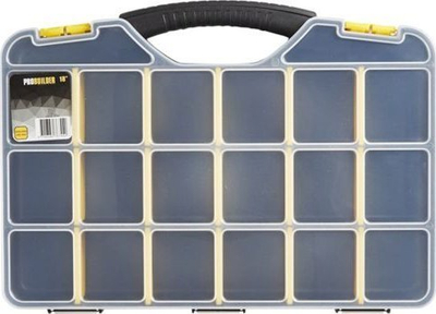 Kuti organizuese Probuilder Organizer 18", 16 ndarje, kapak transparent, e zezë