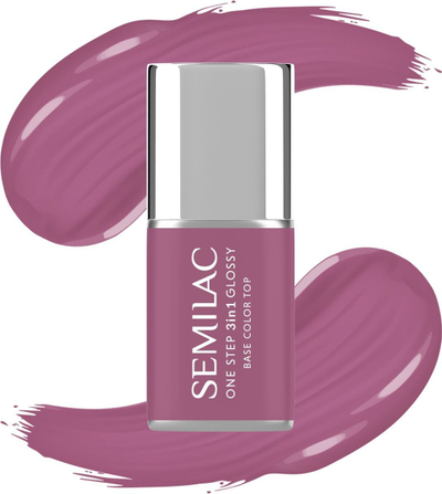 Llak gjysmë-permanent për thonj Semilac One Step Glossy S205 Purple Beige, 3 në 1, me shkëlqim të lartë
