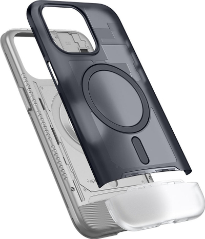 Kuti mbrojtëse Spigen Classic C1 Mag MagSafe për iPhone 15 Pro Max, gjysmë e tejdukshme, grafit