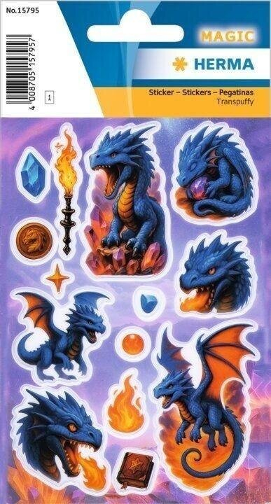 Stickerë HERMA MAGIC Dragon Transpuffy, set 14 copë, fletë 84 x 120 mm, shumëngjyrësh
