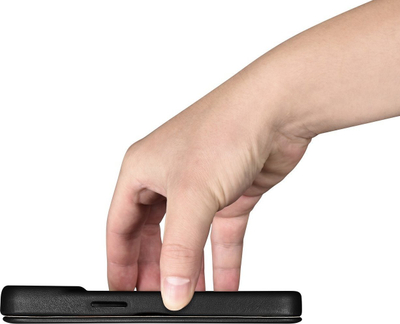 Këllëf telefoni iCarer CE Premium Leather Folio për iPhone 14 Pro, lëkurë natyrale, me kapak, i zi
