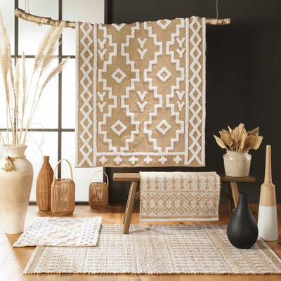 Tapet dekorativ ORYA Boho prej jute, 60x90 cm, bezhë