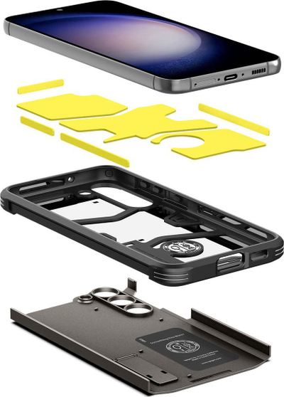 Mbrojtëse telefoni Spigen Tough Armor për Galaxy S23, dy shtresa, me mbajtëse, gri gunmetal