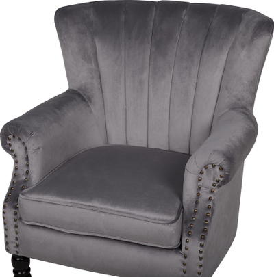 Fotolje SVEDALA Wingback, kadife, stil Çesterfild, gri