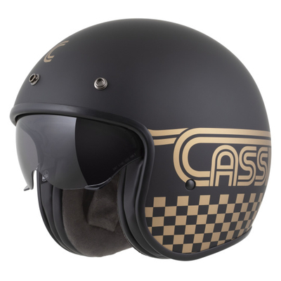 Helmetë moto CASSIDA Oxygen 2.0 Rondo, madhësia 2XL, vizor dielli, e zezë matt me ari