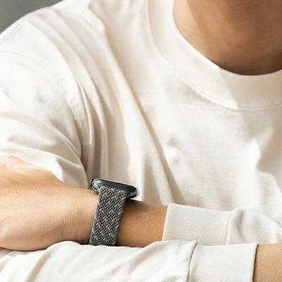 Rrip për Apple Watch Uniq Aspen, 44 45mm, thurje tekstili, gri e errët