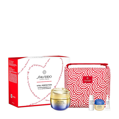 Set Krem për ditën dhe natën + Serum për fytyrë dhe qafë + Krem sysh + çantë kozmetike Shiseido