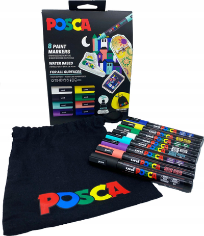 Set markera Posca PC-5M, 8 copë, me etui tekstili, shumëngjyrësh
