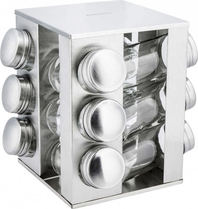 Set kavanozash për erëza KingHoff KH-4008, 13 copë, çelik inox, argjendtë