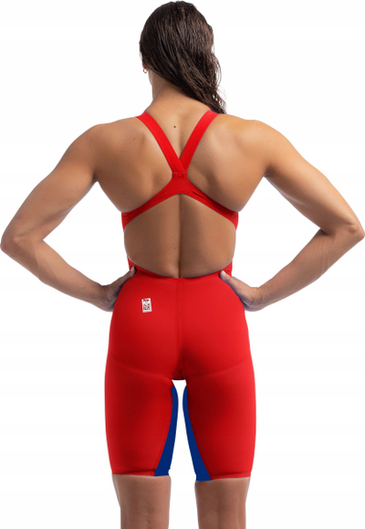 Kostum gare për goca Speedo Fastskin LZR Pure Valor 2.0 Openback Kneeskin, kompresim i moderuar, i aprovum nga FINA, i kuq me blu