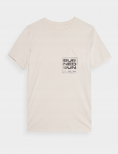 Bluzë T-shirt për burra 4F M 4FWSS24TTSHM1284, pambuk, me xhep te gjoksi, bezhë e hapur