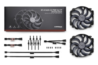 Ventilatorë PC Noctua NF-A14x25r G2 PWM Sx2 PP Chromax Black, set 2x 140mm, qetë, të zinj