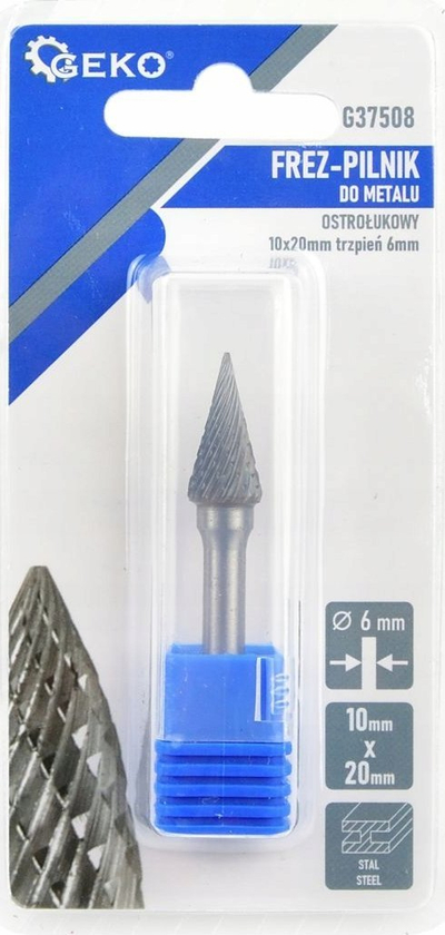 Freza Geko G37508 për metal, konike 10x20mm, bosht 6mm, gri