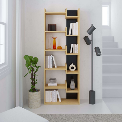 Raft për libra Decortie Oppa 69 x 22 x 162cm, kafe e hapur / zezë