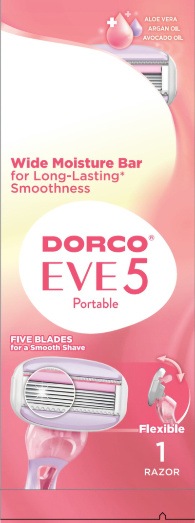 Brisk femrash Dorco Eve 5, 5 tehe, kokë e gjerë lëvizëse, dorezë gome