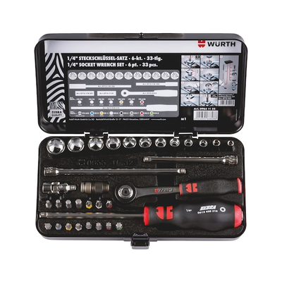 Set arpion me çelësa kokë, Würth, ZEBRA, 1/4", 33copë