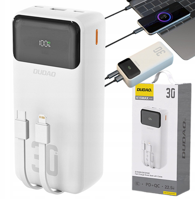 Power bank Dudao K15Max, 30000mAh, 22.5W PD, i bardhë