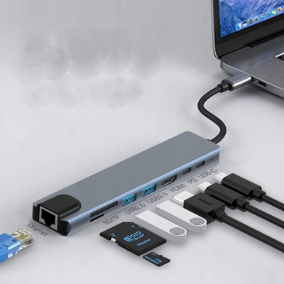 Докинг станица Bounn JH-81, 8 во 1, USB-C, сива