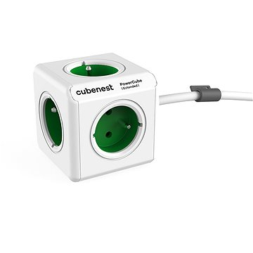 Zgjatues prizash Cubenest Powercube Extended, 5x presa, kabllo 1.5 m, i bardhë me jeshile