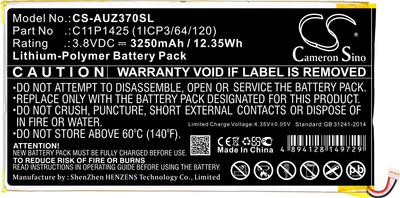 Bateri tablet Cameron Sino CS-AUZ370SL, 3250mAh, 3.8V, e zezë
