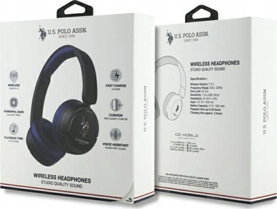 Kufje wireless US Polo DH Color Logo, Bluetooth 5.3, bateri 30 orë, blu navy