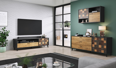 Komodë Cama Meble SOUL 2D, 85x100x30 cm, antracit dhe dru