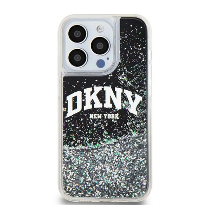 Kapak telefoni DKNY Liquid Glitter Arch Logo, për iPhone 13 Pro, plastik, i zi me glitter