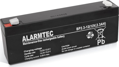 Bateri e rikarikueshme Alarmtec BP 2.3-12, 12V, 2.3Ah, e zezë