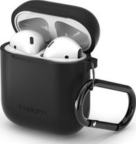 Këllëf silikoni Spigen Silicone Fit për AirPods 1/2, me karabinë, i zi