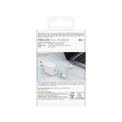 Полнач за ѕид Puro PRO LITE, USB Type C, 30W, бел