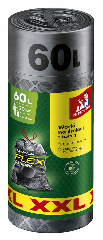 Кеси за ѓубре Jan Niezbędny Magnum Flex Strong XXL, 60L, 2x20 парчиња, проѕирни